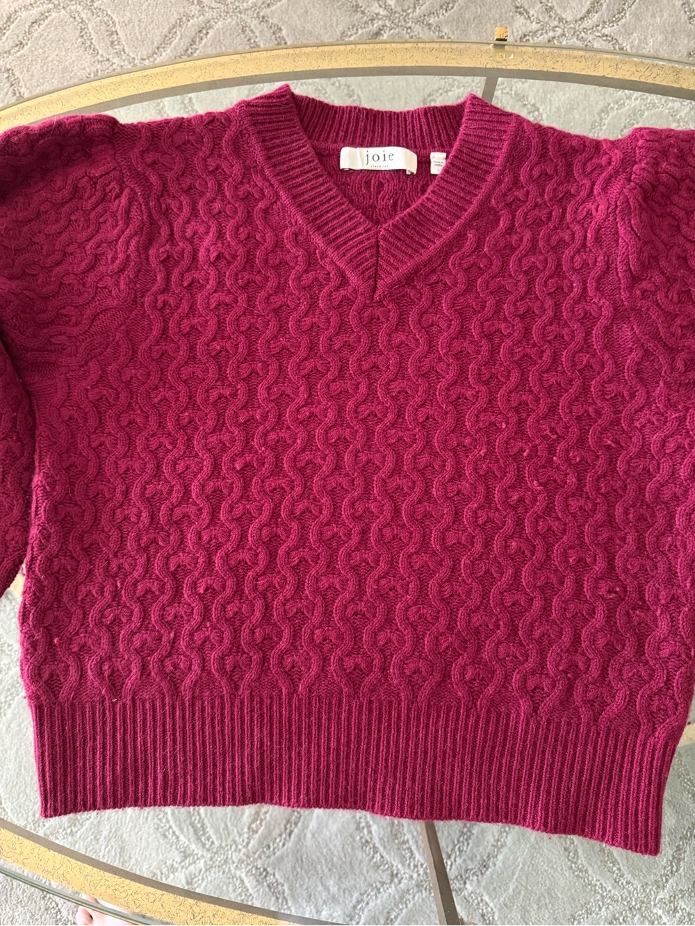 Joie Raspberry Cable-Knit V-Neck Sweater - Picture 6 of 9
